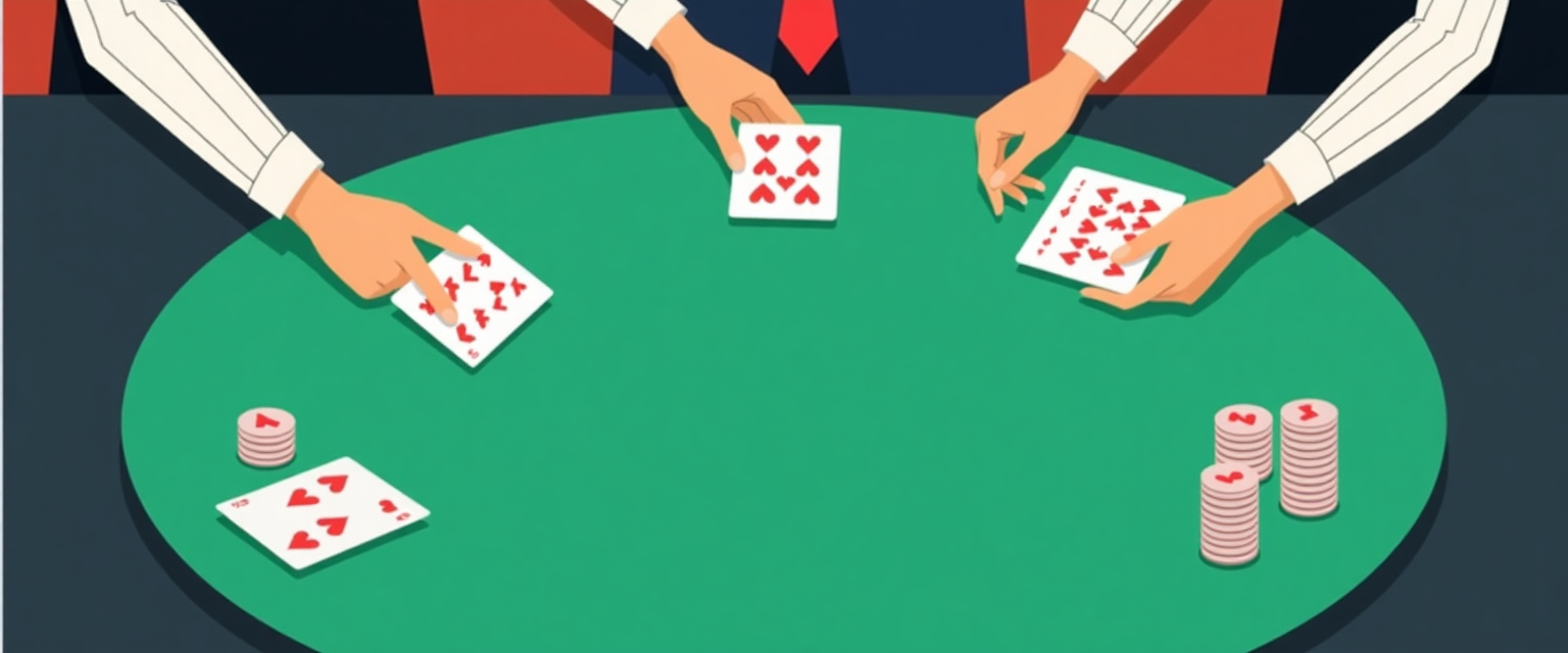 ブラックジャックのゲーム進行を表すシンプルなイラスト